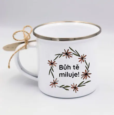Smaltovaný hrnek „Bůh tě miluje“, 300 ml