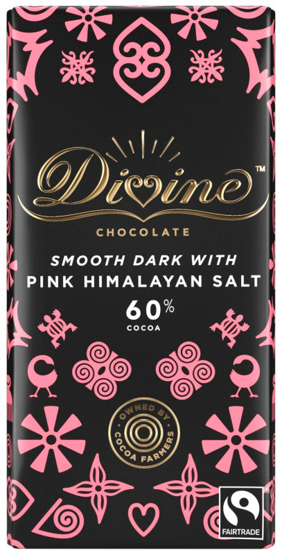 Čokoláda Divine s himalájskou růžovou solí 60 %, 90 g