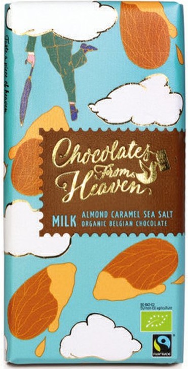 BIO mléčná čokoláda s karamelizovanými mandlemi a mořskou solí 37%, 100g