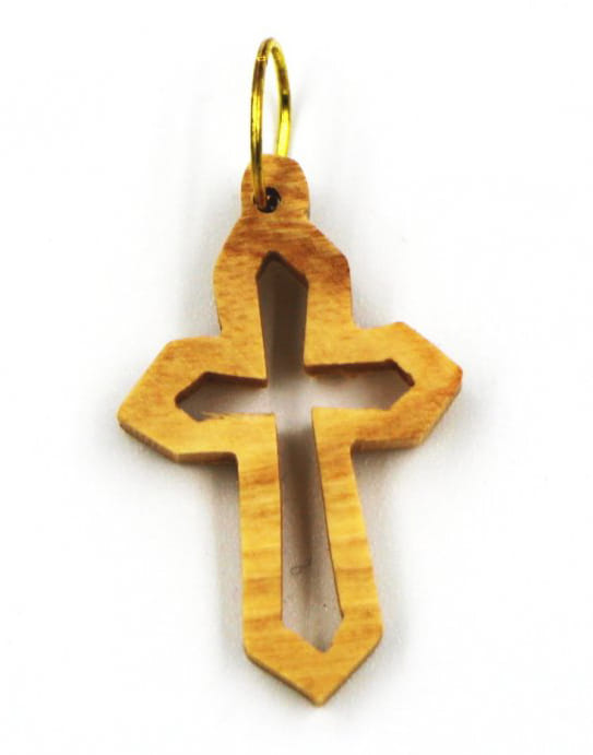 Dřevěný přívěsek - křížek, oblý, dutý, malý