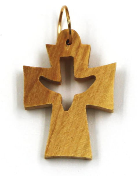 Dřevěný přívěsek - křížek + holubice